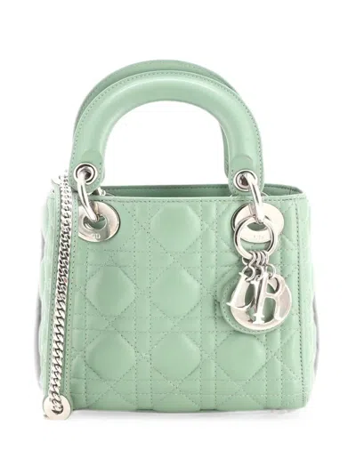 Pre-owned Dior Lady  Chain Bag Cannage Quilt Lambskin Mini Satchel In Green