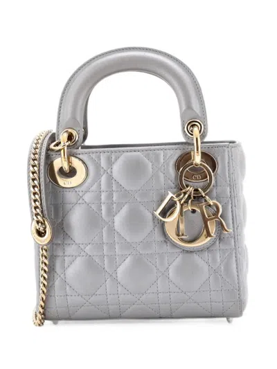 Pre-owned Dior Lady  Chain Bag Cannage Quilt Lambskin Mini Satchel In Grey