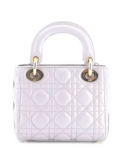 Pre-owned Dior Lady  Chain Bag Cannage Quilt Lambskin Mini Satchel In Grey