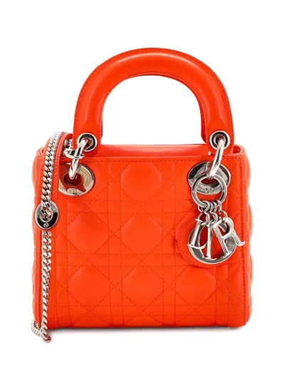 Pre-owned Dior Lady  Chain Bag Cannage Quilt Lambskin Mini Satchel In Orange