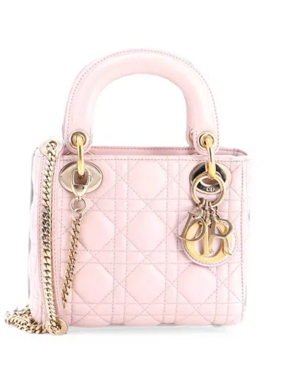 Pre-owned Dior Lady  Chain Bag Cannage Quilt Lambskin Mini Satchel In Pink