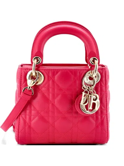 Pre-owned Dior Lady  Chain Bag Cannage Quilt Lambskin Mini Satchel In Pink
