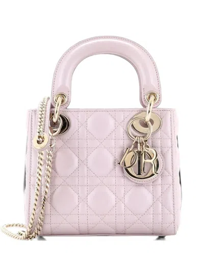 Pre-owned Dior Lady  Chain Bag Cannage Quilt Lambskin Mini Satchel In Pink
