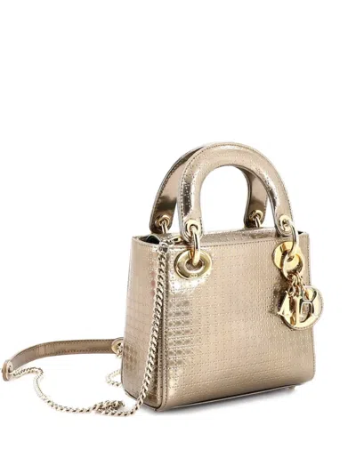 Pre-owned Dior Lady  Chain Bag Cannage Quilt Patent Mini Satchel In Gold