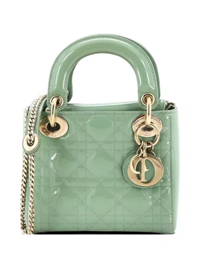 Pre-owned Dior Lady  Chain Bag Cannage Quilt Patent Mini Satchel In Green