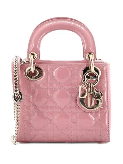 Pre-owned Dior Lady  Chain Bag Cannage Quilt Patent Mini Satchel In Pink