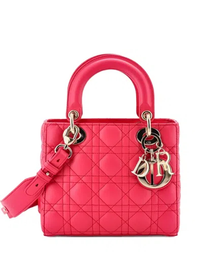 Pre-owned Dior Lady  Chain Bag Cannage Quilt Patent Mini Satchel In Pink