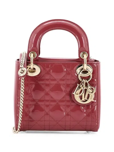 Pre-owned Dior Lady  Chain Bag Cannage Quilt Patent Mini Satchel In Pink