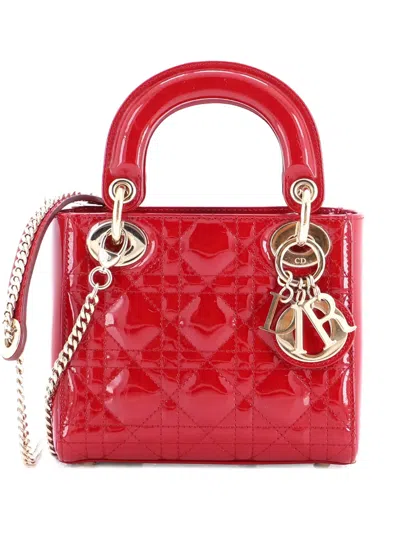 Pre-owned Dior Lady  Chain Bag Cannage Quilt Patent Mini Satchel In Red