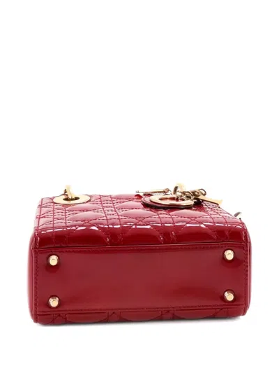 Pre-owned Dior Lady  Chain Bag Cannage Quilt Patent Mini Satchel In Red