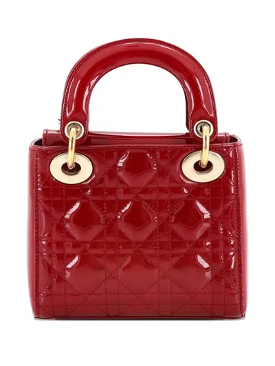 Pre-owned Dior Lady  Chain Bag Cannage Quilt Patent Mini Satchel In Red