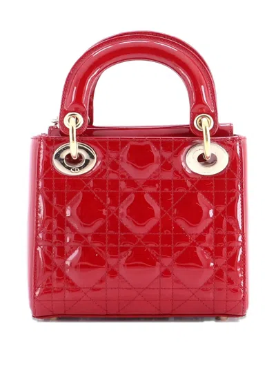 Pre-owned Dior Lady  Chain Bag Cannage Quilt Patent Mini Satchel In Red