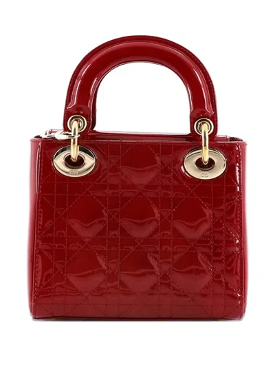 Pre-owned Dior Lady  Chain Bag Cannage Quilt Patent Mini Satchel In Red