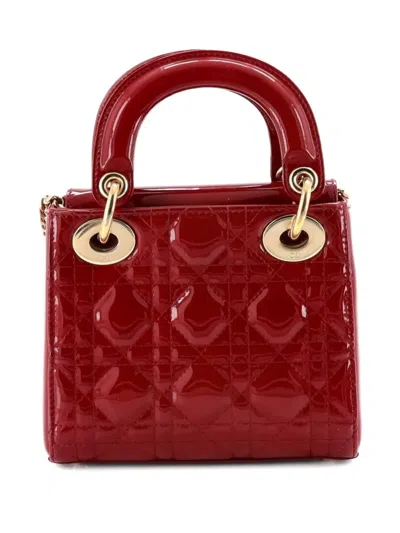 Pre-owned Dior Lady  Chain Bag Cannage Quilt Patent Mini Satchel In Red