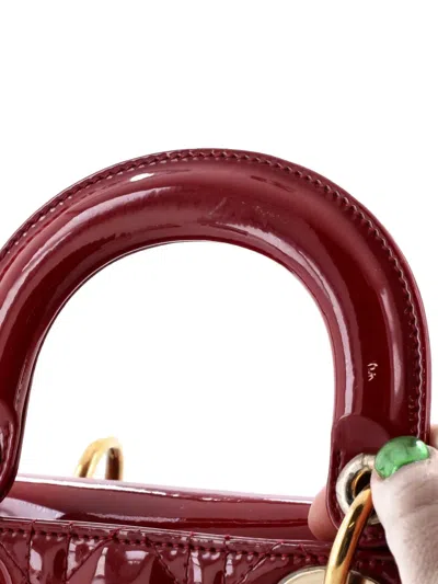 Pre-owned Dior Lady  Chain Bag Cannage Quilt Patent Mini Satchel In Red