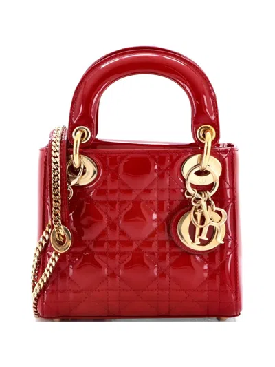 Pre-owned Dior Lady  Chain Bag Cannage Quilt Patent Mini Satchel In Red