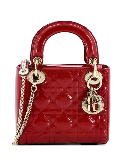 Pre-owned Dior Lady  Chain Bag Cannage Quilt Patent Mini Satchel In Red