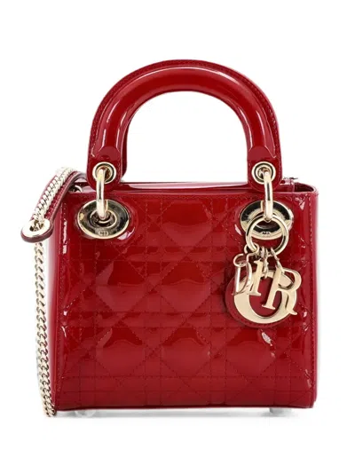 Pre-owned Dior Lady  Chain Bag Cannage Quilt Patent Mini Satchel In Red