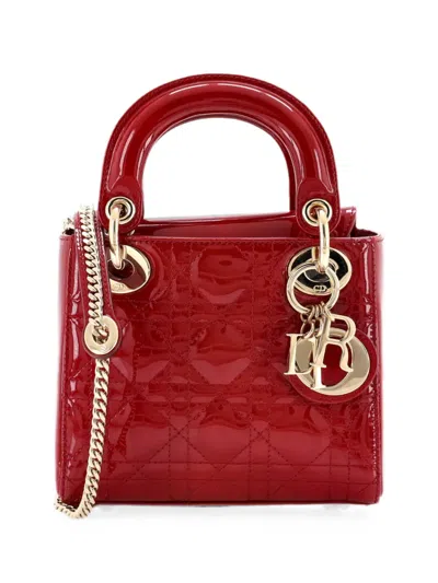 Pre-owned Dior Lady  Chain Bag Cannage Quilt Patent Mini Satchel In Red