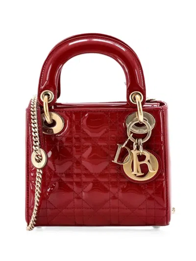 Pre-owned Dior Lady  Chain Bag Cannage Quilt Patent Mini Satchel In Red