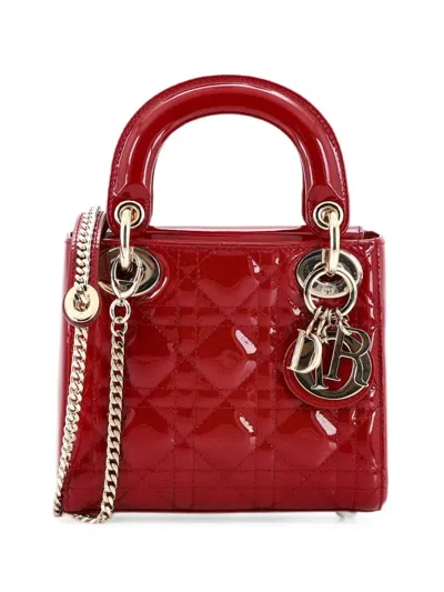 Pre-owned Dior Lady  Chain Bag Cannage Quilt Patent Mini Satchel In Red