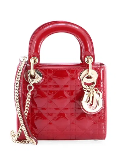 Pre-owned Dior Lady  Chain Bag Cannage Quilt Patent Mini Satchel In Red