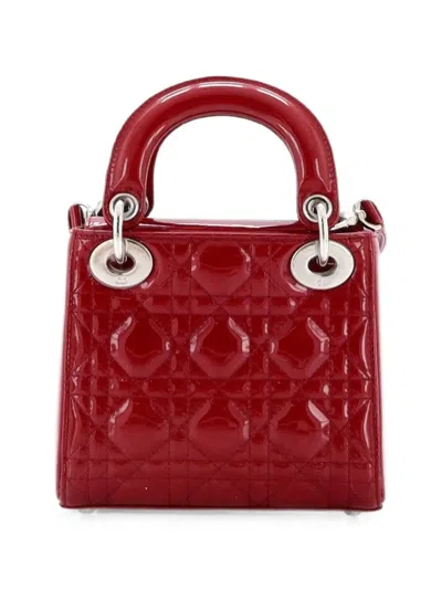 Pre-owned Dior Lady  Chain Bag Cannage Quilt Patent Mini Satchel In Red