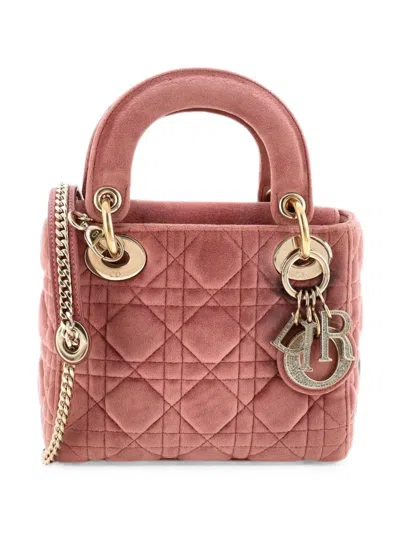 Pre-owned Dior Lady  Chain Bag Cannage Quilt Velvet With Crystal Charms Mini Shoulder Bag In Pink
