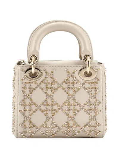 Pre-owned Dior Lady  Chain Bag Crystal Embellished Cannage Quilt Leather Mini Satchel In Gold