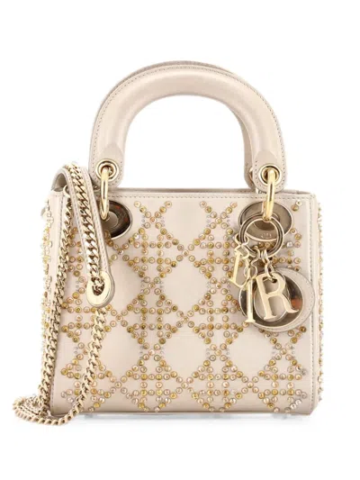 Pre-owned Dior Lady  Chain Bag Crystal Embellished Cannage Quilt Leather Mini Satchel In Gold