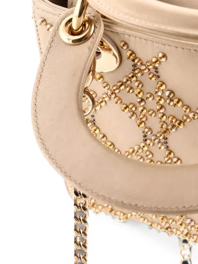 Pre-owned Dior Lady  Chain Bag Crystal Embellished Cannage Quilt Leather Mini Satchel In Gold