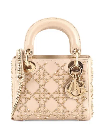 Pre-owned Dior Lady  Chain Bag Crystal Embellished Cannage Quilt Leather Mini Satchel In Gold