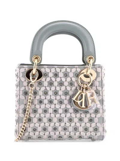 Pre-owned Dior Lady  Chain Bag Embellished Satin Mini Satchel In Grey