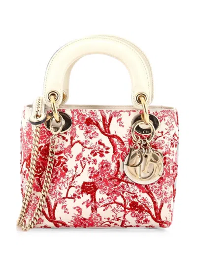 Pre-owned Dior Lady  Chain Bag Embroidered Calfskin Mini Satchel In Red