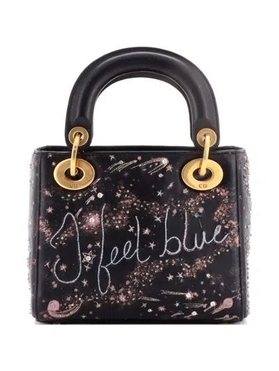 Pre-owned Dior Lady  Chain Bag Embroidered Calfskin Mini Satchel In Black