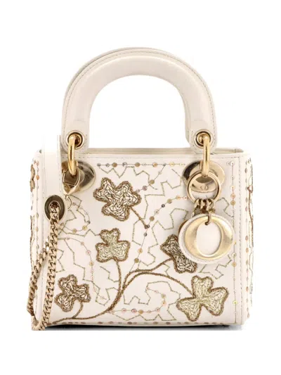 Pre-owned Dior Lady  Chain Bag Embroidered Calfskin Mini Satchel In Gold