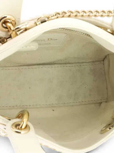 Pre-owned Dior Lady  Chain Bag Embroidered Calfskin Mini Satchel In Gold