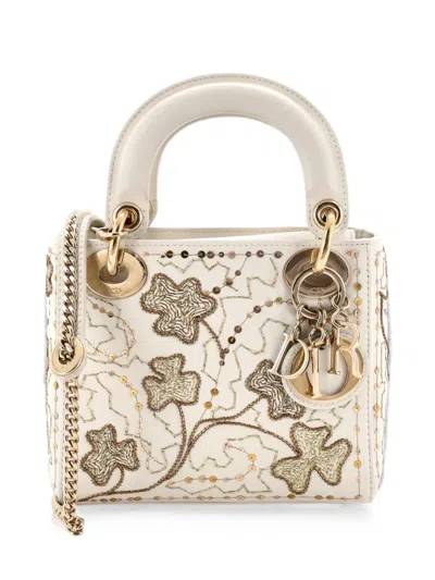Pre-owned Dior Lady  Chain Bag Embroidered Calfskin Mini Satchel In Gold