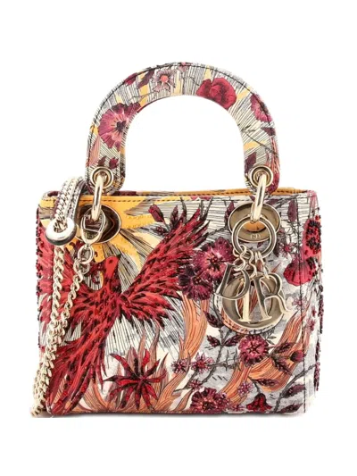 Pre-owned Dior Lady  Chain Bag Embroidered Calfskin Mini Satchel In Multi