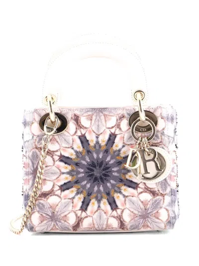Pre-owned Dior Lady  Chain Bag Embroidered Calfskin Mini Satchel In Multi