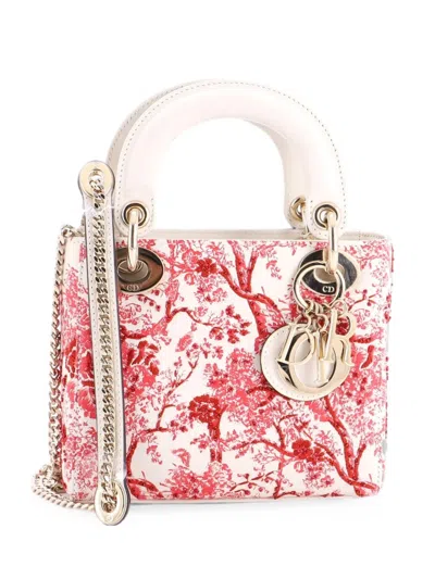 Pre-owned Dior Lady  Chain Bag Embroidered Calfskin Mini Satchel In Multi