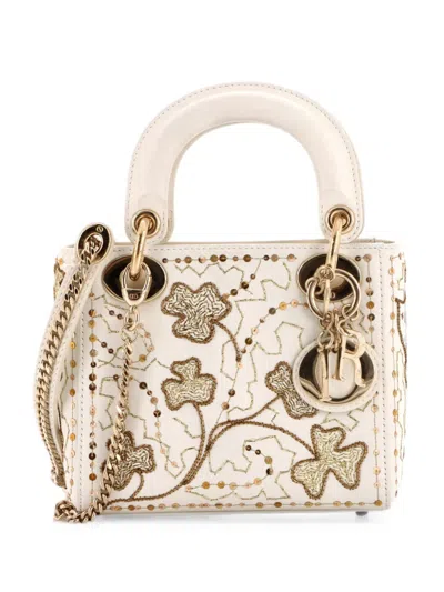 Pre-owned Dior Lady  Chain Bag Embroidered Calfskin Mini Satchel In Multi