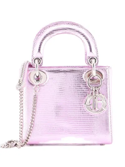 Pre-owned Dior Lady  Chain Bag Lizard Mini Tote Bag In Pink