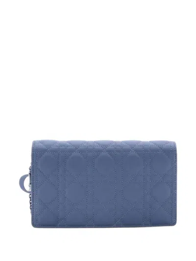 Pre-owned Dior Lady  Chain Pouch Cannage Quilt Lambskin Clutch Bag In Blue