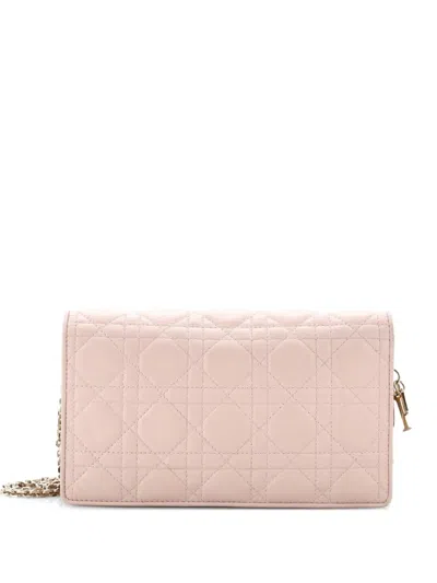Pre-owned Dior Lady  Chain Pouch Cannage Quilt Lambskin Clutch Bag In Pink
