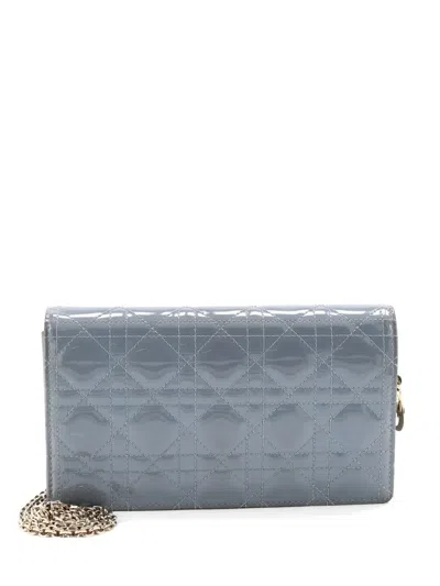 Pre-owned Dior Lady  Chain Pouch Cannage Quilt Patent Crossbody Bag In Blue