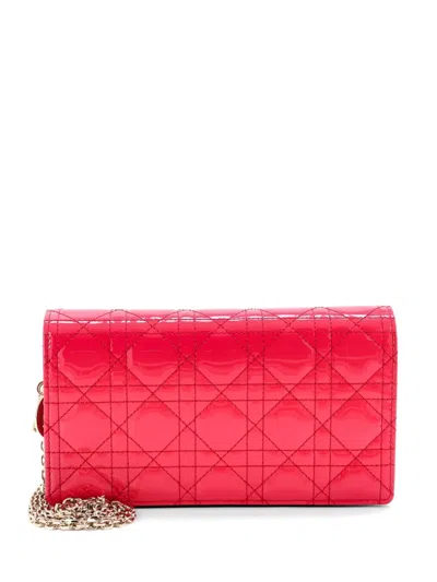 Pre-owned Dior Lady  Chain Pouch Cannage Quilt Patent Crossbody Bag In Pink