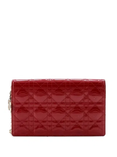 Pre-owned Dior Lady  Chain Pouch Cannage Quilt Patent Crossbody Bag In Red