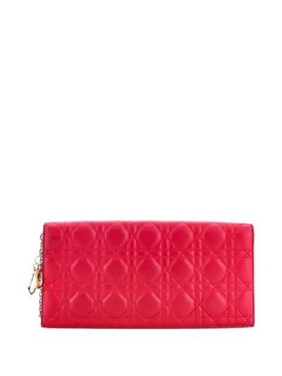 Pre-owned Dior Lady  Convertible Chain Cannage Quilt Leather Long Clutch Bag In Pink