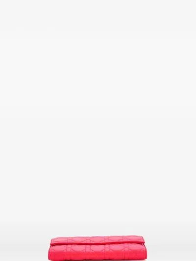 Pre-owned Dior Lady  Croisiere Chain Wallet Cannage Quilt Lambskin Crossbody Bag In Pink